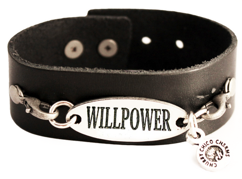 Willpower Black Vegan Faux Leather Cuff Bracelet