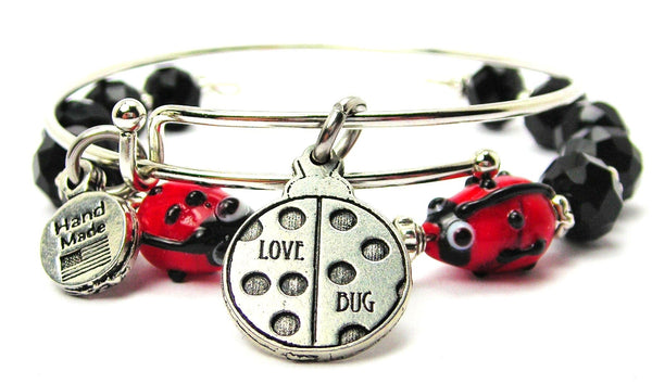 Love Bug 2 Piece Gift Set With Lampwork Glass Ladybugs Bangle Bracelet