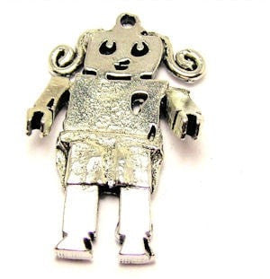 Girl Robot With Pigtails Genuine American Pewter Charm