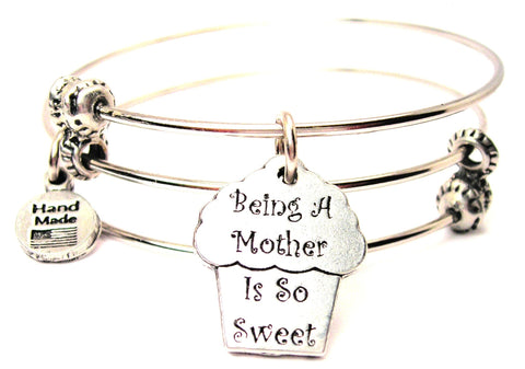 Cupcake Being A Mother Is So Sweet Triple Style Expandable Bangle Bracelet
