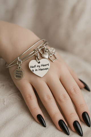 Half My Heart Is In Heaven Expandable Bangle Bracelet Set