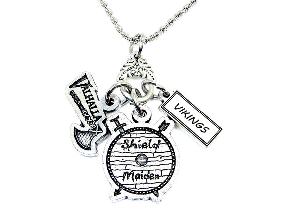 Shield Maiden Vikings  charm holder necklace 20" chain
