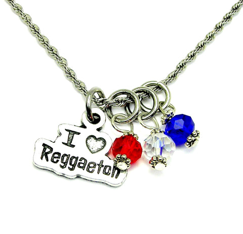 I love Reggaeton Puerto Rico  20" Rope Necklace Puerto Rican