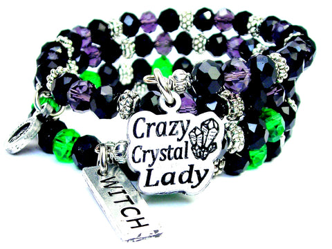 Crazy Crystal Lady and Witch 2 piece beaded bracelets gift set