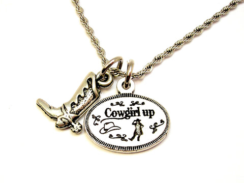 Cowgirl up with cowboy boot  3D Single Charm Necklace