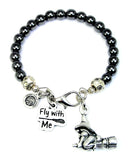 Flying witch gnome fly with me Hematite Glass Bracelet