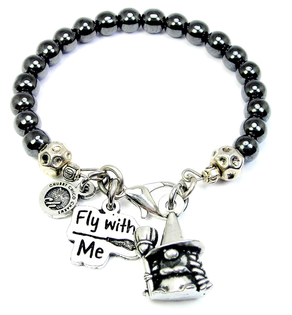 Warty witch gnome fly American Glass Bracelets Hematite Chubby with - from Made Bracelet me Chico Charms Pewter