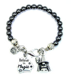 Believe in magic Warty witch gnome  Hematite Glass Bracelet