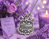 Memaw Victorian Scroll With Open Heart And Crystal 20" Stainless Steel Rope Necklace