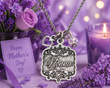 Nonna Victorian Scroll With Open Heart And Crystal 20" Stainless Steel Rope Necklace