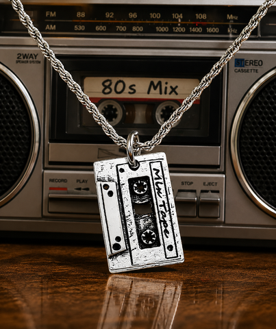 Mix tape music lover necklace 20" stainless steel Generation X music