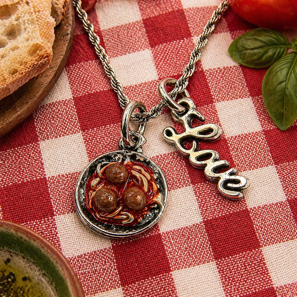 Spaghetti And Meatballs 20" Chain Necklace With Cursive Love Accent