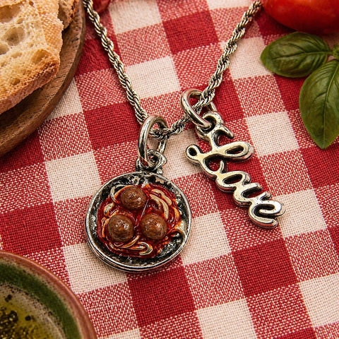 Spaghetti And Meatballs 20" Chain Necklace With Cursive Love Accent