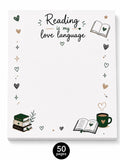 Reading is my love language with bookworm charm memo pad notepad