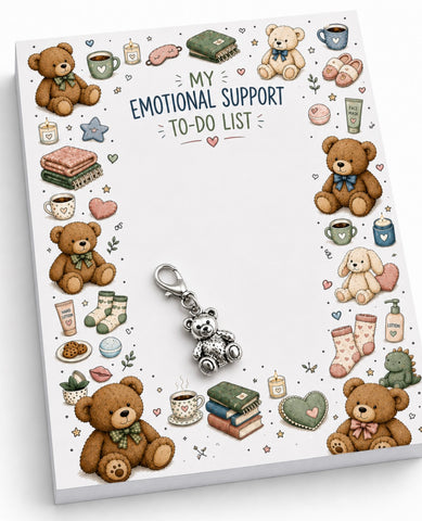 My emotional support to do list with teddy bear charm memo pad notepad