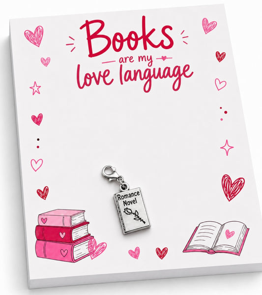 Books are my love language with romance novel charm clip memo pad notepad