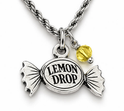 Officially Licensed Alina May, Lemon Drop with yellow crystal Pewter Charm Necklace