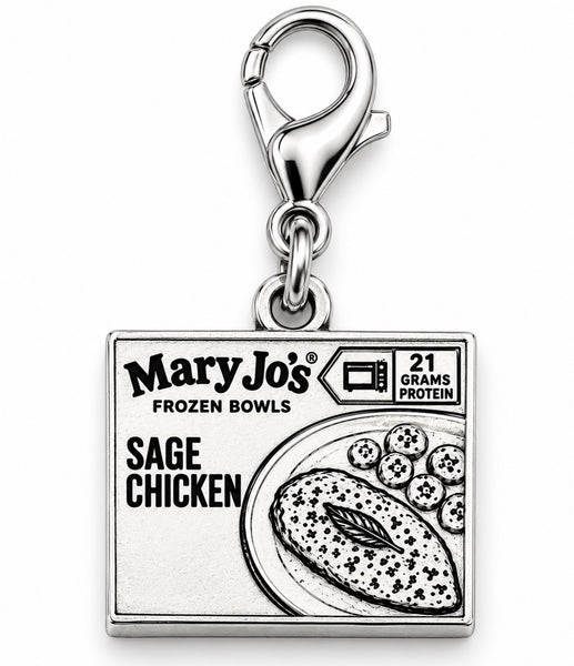 Officially Licensed Alina May, Mary Jo's sage chicken Pewter Bag Charm Clip