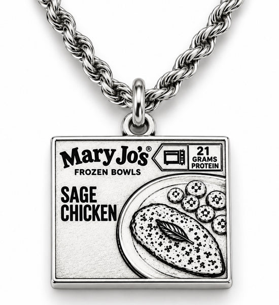 Officially Licensed Alina May, Mary Jo's Sage Chicken Pewter Charm Necklace