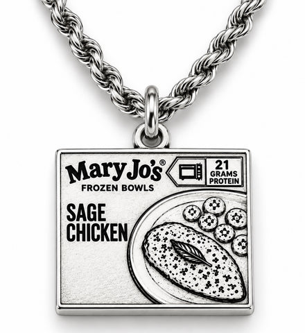 Officially Licensed Alina May, Mary Jo's Sage Chicken Pewter Charm Necklace