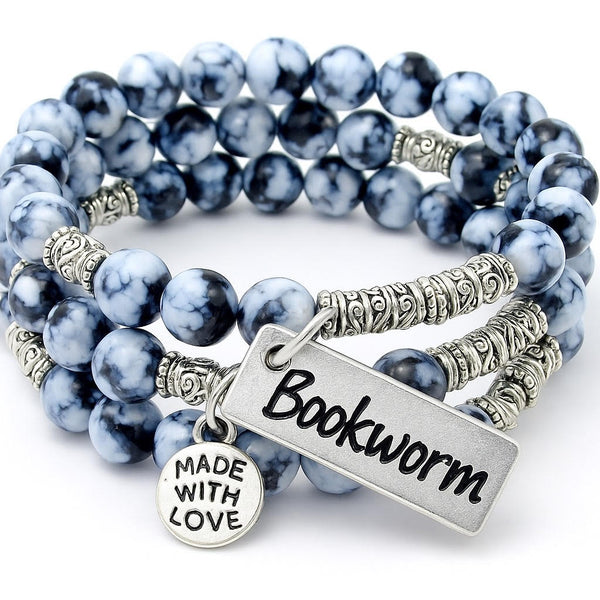 Bookworm Tab Agate Stone Microcrystalline Quartz Wrap Bracelet