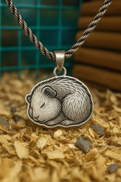 Curled up sleeping guinea pig necklace