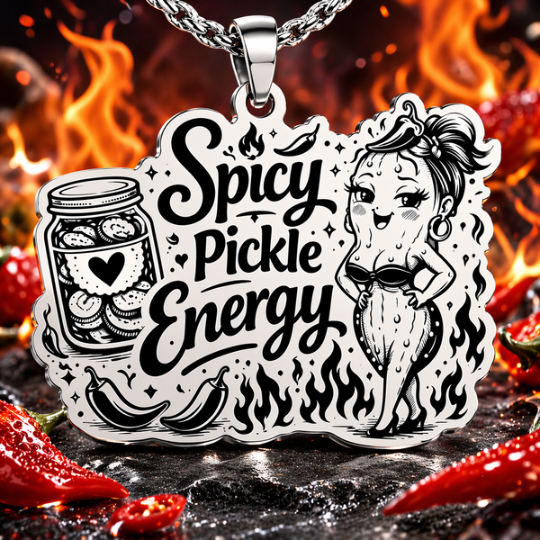 Spicy pickle energy Pickle necklace 20" chain  pickle jar pickle lover