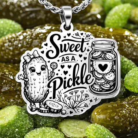 Sweet as a Pickle necklace 20" chain  pickle jar pickle lover