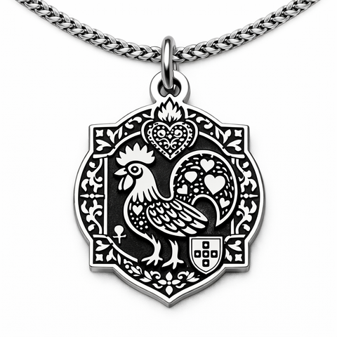 The  Portuguese Rooster with Azulejo pattern  Portugal Single Charm Necklace