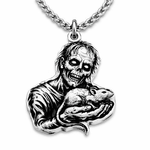 Zombie guy holding eating a rat Single Charm Necklace