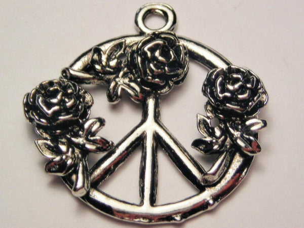 Peace Pendant With Rose Buds Genuine American Pewter Charm