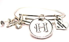 Initial H Circle Expandable Bangle Bracelet Set Regular (Fits 7-1/2 to 8) / Lavender Purple