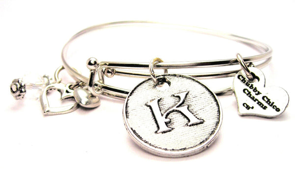 initial k bracelet, initial k bangles, initial k jewelry, letter k bracelet, letter k bangles