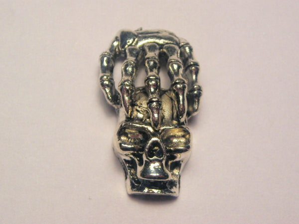 Skull With Skeleton Hand Genuine American Pewter Charm