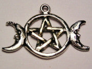 Triple Moon Pentacle Genuine American Pewter Charm