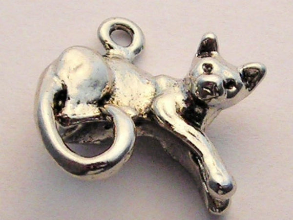 Curled Up Cat With Curled Tail Genuine American Pewter Charm