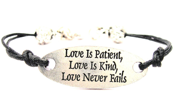 Love Is Patient Love Is Kind Love Never Fails Black Cord Connector Bracelet