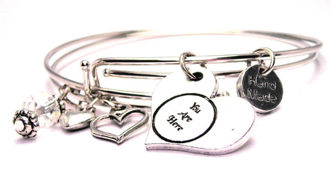 You Are Here Heart Expandable Bangle Bracelet Set