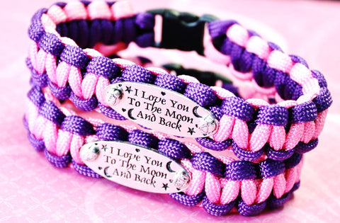 Pink Purple I Love You To The Moon And Back 550 Military Spec Paracord Bracelets