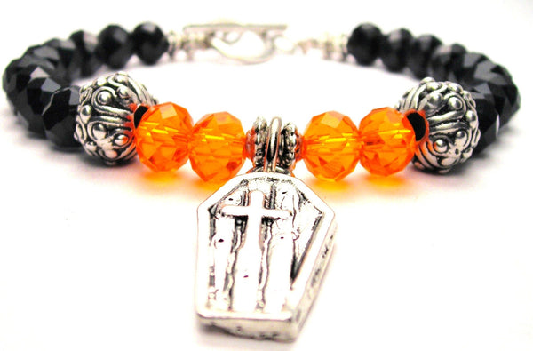 Coffin With Cross Crystal Beaded Toggle Style Bracelet