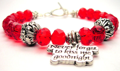 Never Forget To Kiss Me Goodnight Crystal Beaded Toggle Style Bracelet