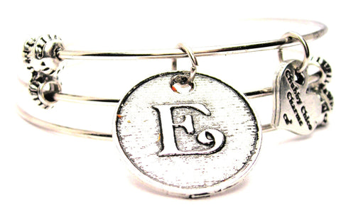 Initial E Circle Triple Style Expandable Bangle Bracelet