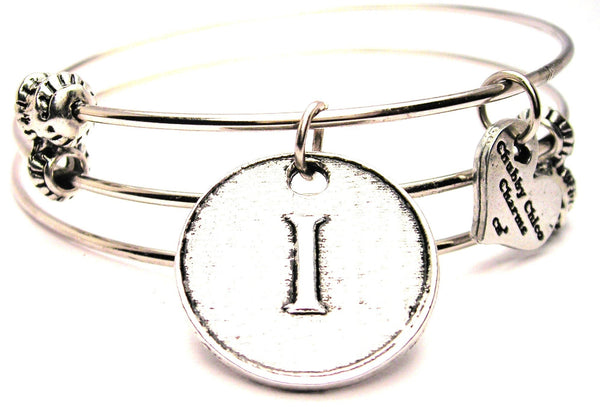 Initial I Circle Triple Style Expandable Bangle Bracelet