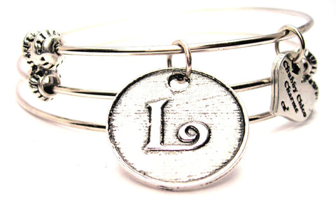 Initial L Circle Triple Style Expandable Bangle Bracelet