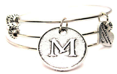 Initial M Circle Triple Style Expandable Bangle Bracelet