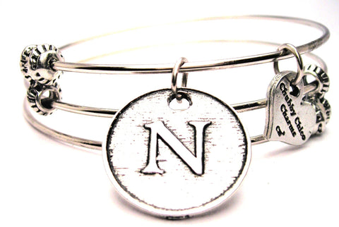 Initial N Circle Triple Style Expandable Bangle Bracelet