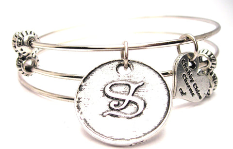 Initial S Circle Triple Style Expandable Bangle Bracelet