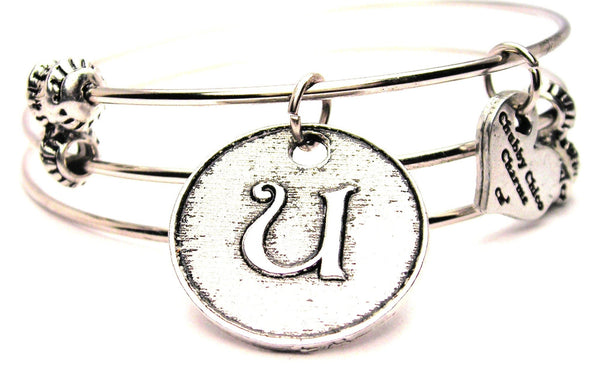 Initial U Circle Triple Style Expandable Bangle Bracelet