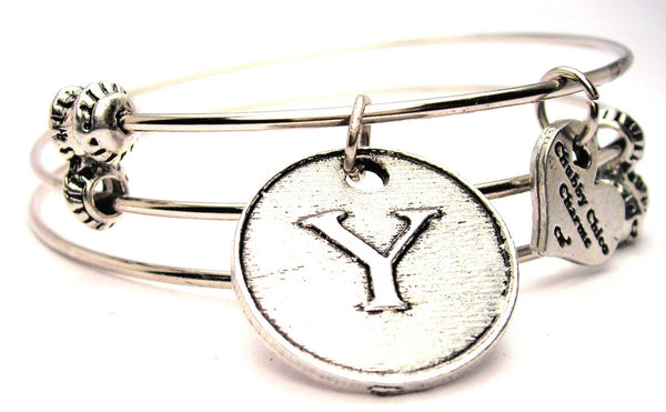 Initial Y Circle Triple Style Expandable Bangle Bracelet