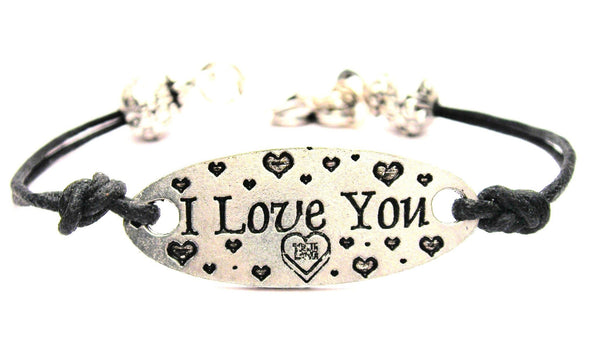 I Love You Black Cord Connector Bracelet
